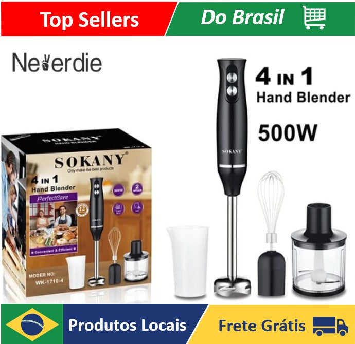 Kit Mixer e Processador 4 em 1 Para Diversos Alimentos 500W