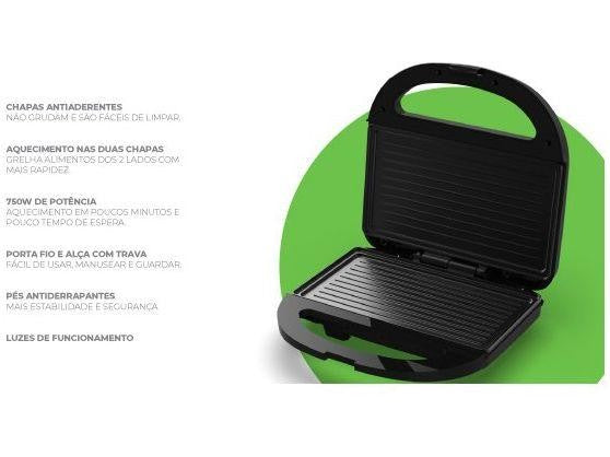 Sanduicheira Grill Cadence SanduGrill SAN230 750W Preta - 220V