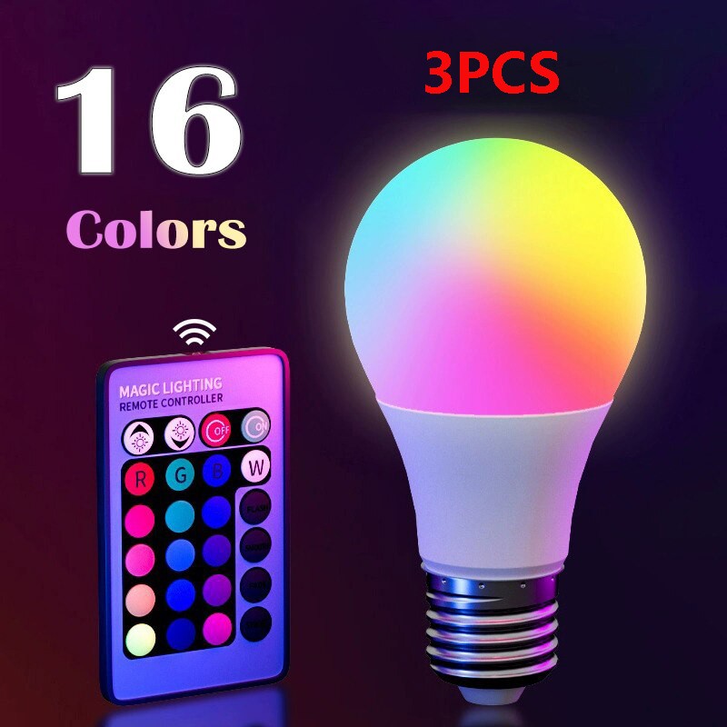 16 núcleos rgb lâmpada led multicolorida e27 220v iluminação doméstica regulável