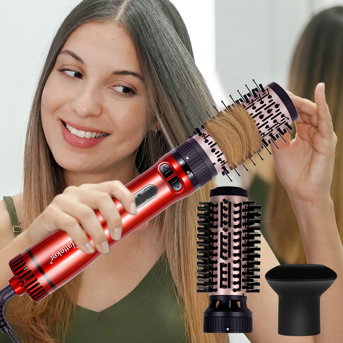 Hatteker EU Escova de Ar Quente com 3 Cabeças, Secador de Cabelo, Alisador Elétr