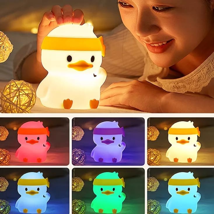 Mini Luminária Abajur Patinho Led colorido Silicone Touch Recarregável para Cria