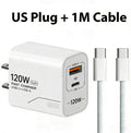 Carregador USB C GaN de 120W com 2 portas, carregamento rápido para iPhone, Sams