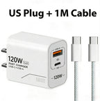 Carregador USB C GaN de 120W com 2 portas, carregamento rápido para iPhone, Sams