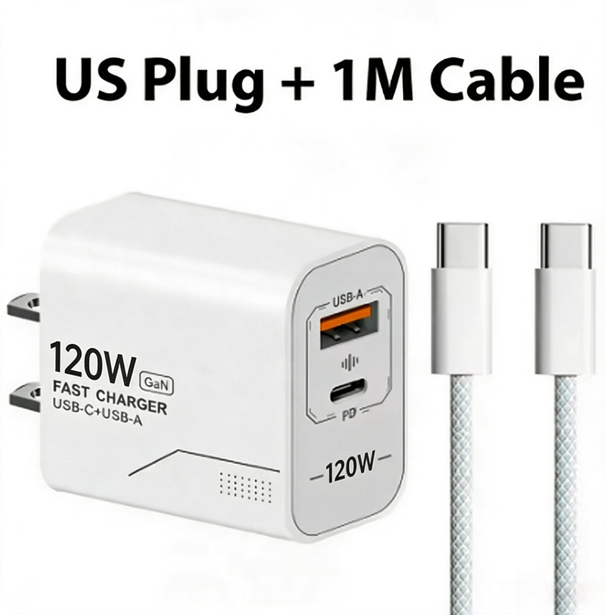 Carregador USB C GaN de 120W com 2 portas, carregamento rápido para iPhone, Sams