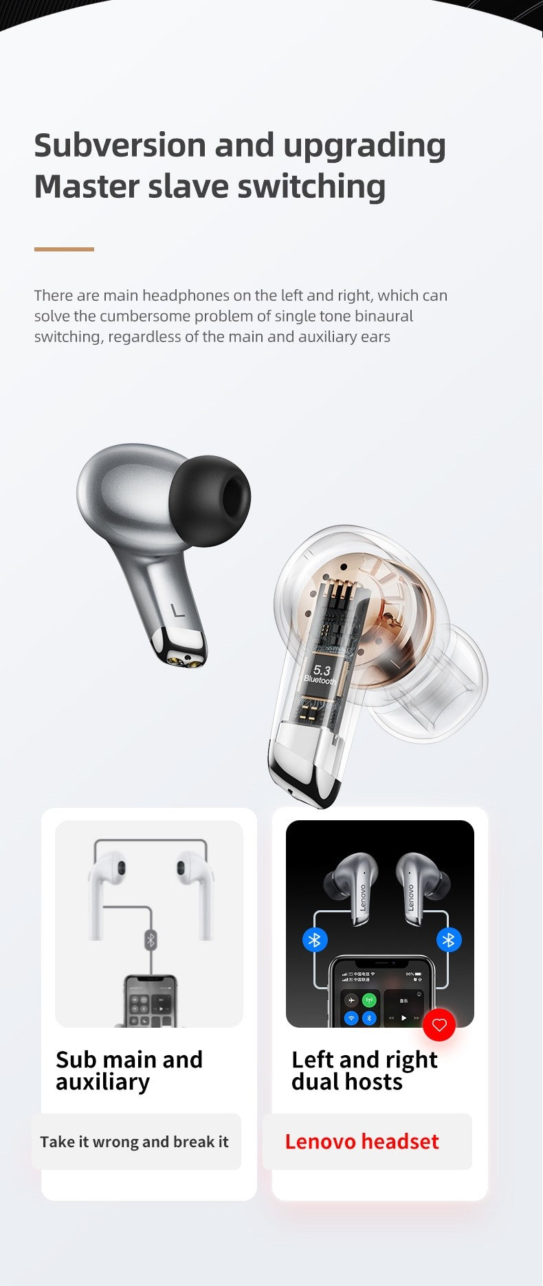 Lenovo-LP5 Fones De Ouvido Sem Fio Bluetooth, Fones De Música HiFi, Fones De Ouv