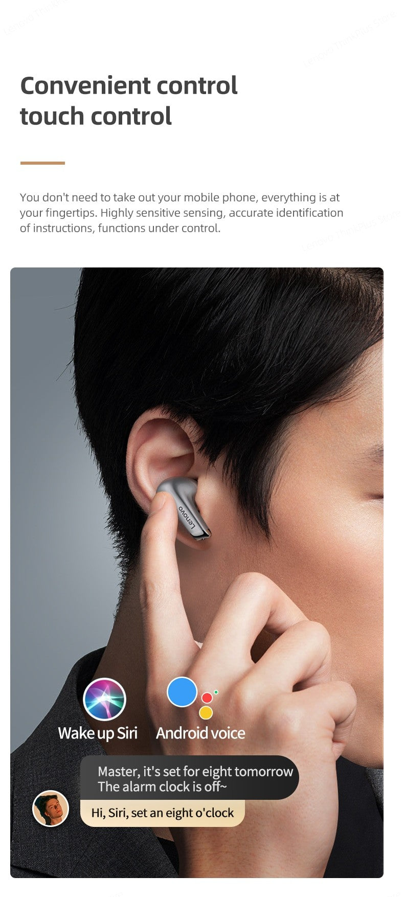 Lenovo-LP5 Fones De Ouvido Sem Fio Bluetooth, Fones De Música HiFi, Fones De Ouv