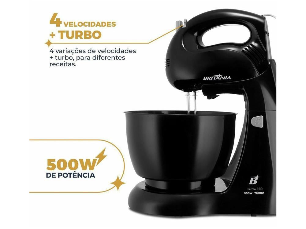 Batedeira Britânia Preta 500W 4 Velocidades 4,3L Pérola 550 - 220V