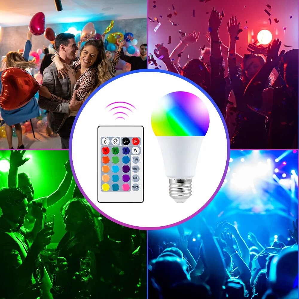16 núcleos rgb lâmpada led multicolorida e27 220v iluminação doméstica regulável