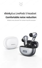 Lenovo-LP5 Fones De Ouvido Sem Fio Bluetooth, Fones De Música HiFi, Fones De Ouv