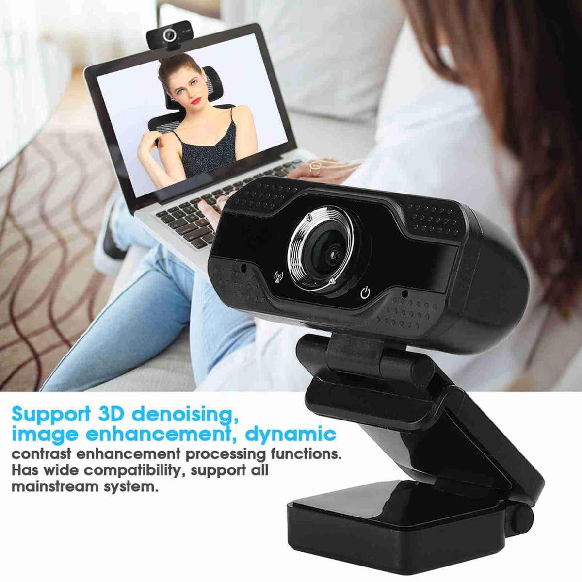 Webcam 1080P 2026 com Microfone, Câmera USB para Computador para Aulas Online, C