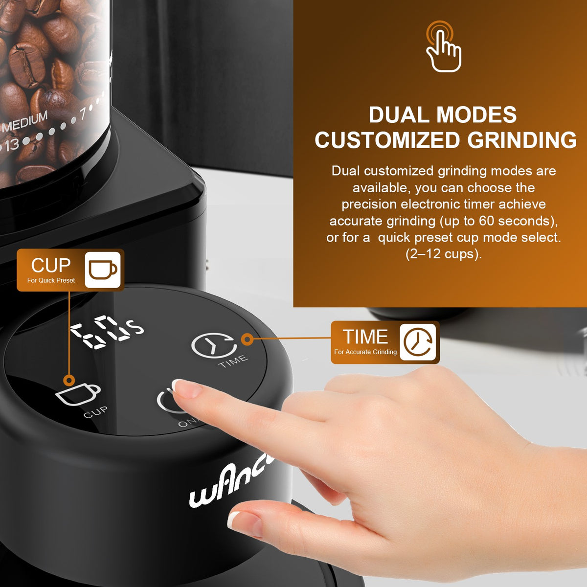 Moedor de grãos de café cônico elétrico com 25 configurações de moagem para café