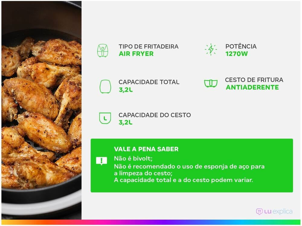 Fritadeira Elétrica sem Óleo/Air Fryer Ultra AF-UT-01 Preta com Timer 3,2L - 220