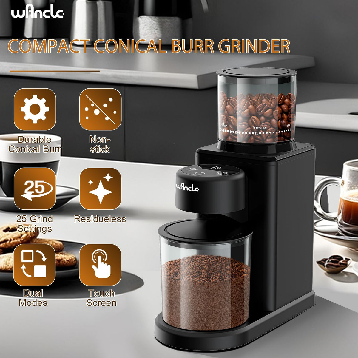 Moedor de grãos de café cônico elétrico com 25 configurações de moagem para café