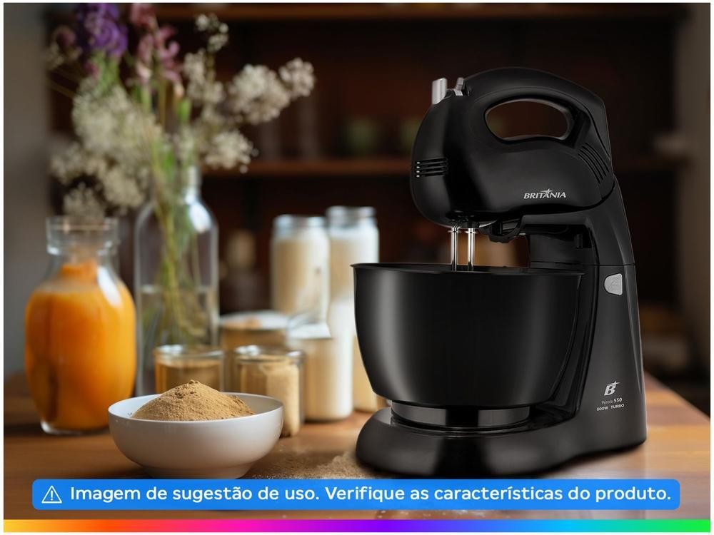 Batedeira Britânia Preta 500W 4 Velocidades 4,3L Pérola 550 - 220V