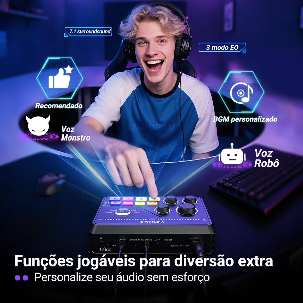 FIFINE Mixer de jogos com RGB para chat de voz / streaming / podcast, Mixer de á