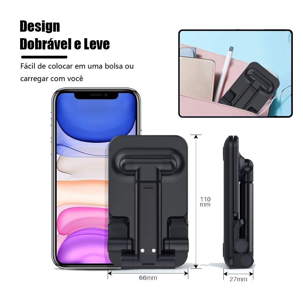 Suporte Dobrável Ajustável Universal para Celular e Tablet Preto e Branco para M