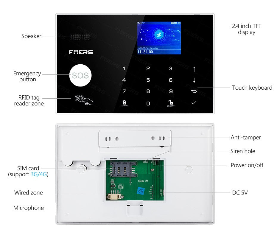 Fuers wifi gsm sistema de alarme sem fio casa sistema alarme segurança do assalt