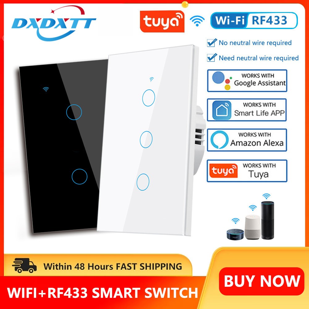Tuya interruptores inteligentes eua rf433 1/2/3 gang sem fio neutro sensor de to