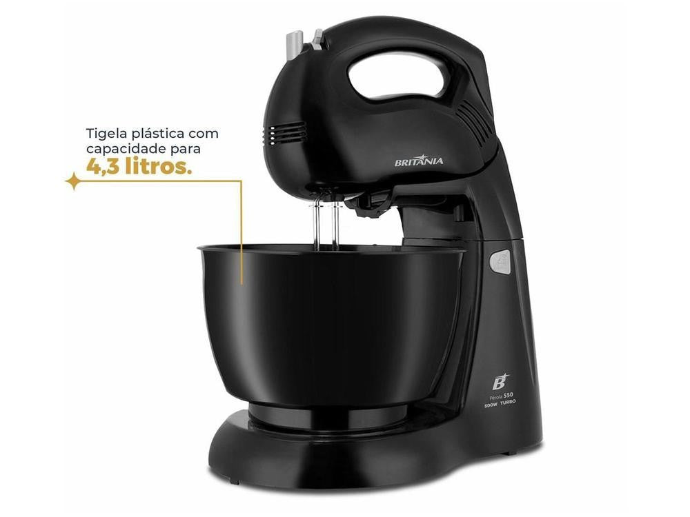 Batedeira Britânia Preta 500W 4 Velocidades 4,3L Pérola 550 - 220V