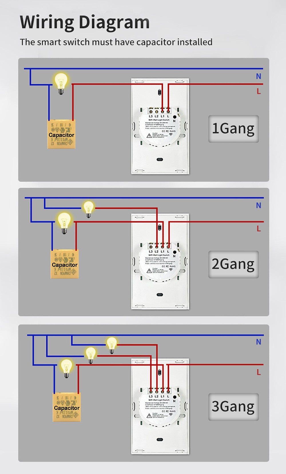 Tuya interruptores inteligentes eua rf433 1/2/3 gang sem fio neutro sensor de to