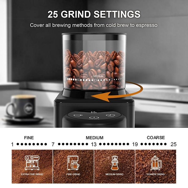Moedor de grãos de café cônico elétrico com 25 configurações de moagem para café