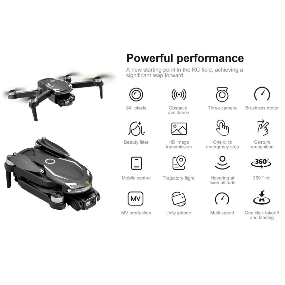 DLI Drone V88 Pro Preto 4K FPV WiFi Dobrável Motor Sem Escova Câmera Dupla Contr