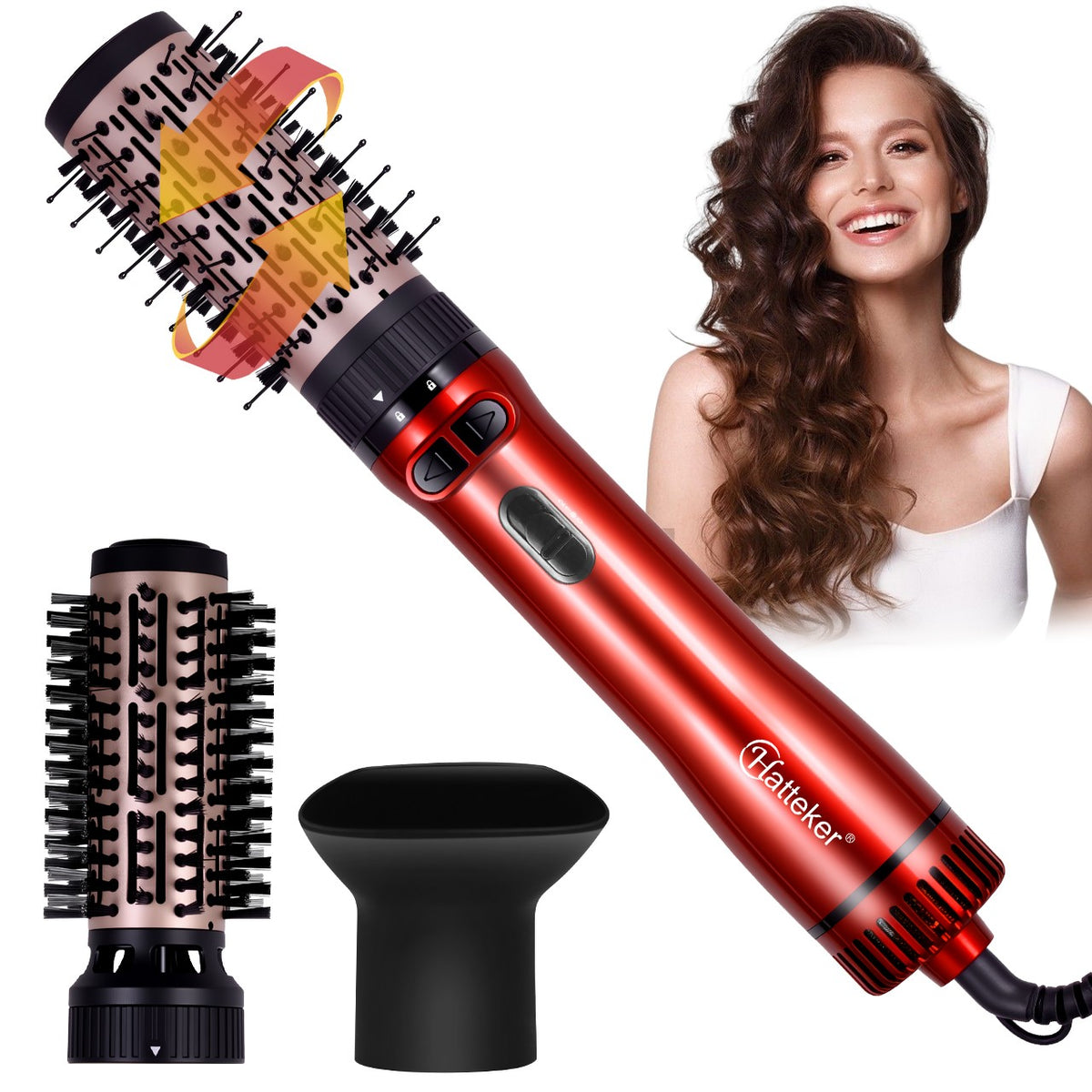 Hatteker EU Escova de Ar Quente com 3 Cabeças, Secador de Cabelo, Alisador Elétr