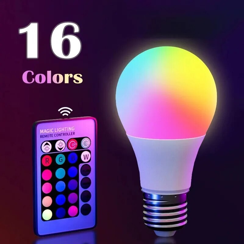 16 núcleos rgb lâmpada led multicolorida e27 220v iluminação doméstica regulável