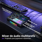 FIFINE Mixer de jogos com RGB para chat de voz / streaming / podcast, Mixer de á