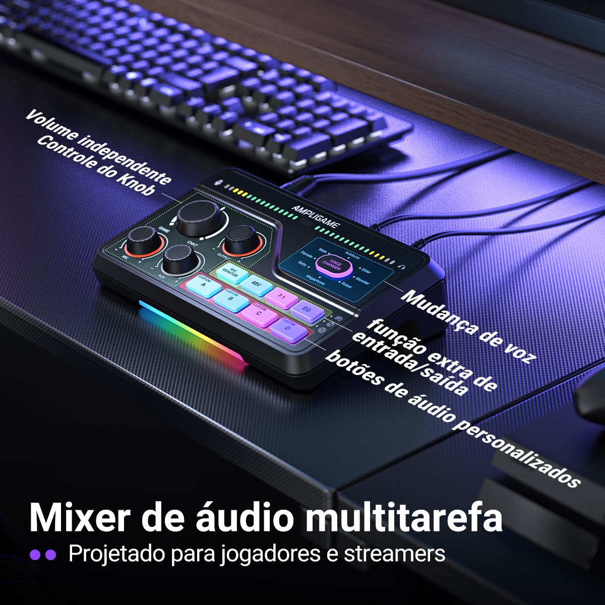 FIFINE Mixer de jogos com RGB para chat de voz / streaming / podcast, Mixer de á