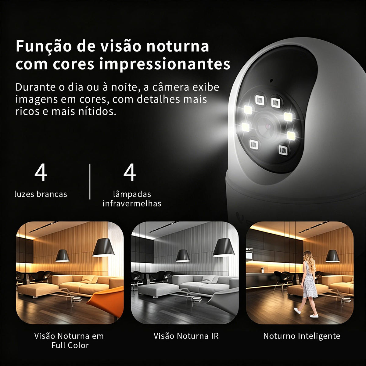 âmera PT Wi-Fi 6 360°, Visão Noturna Colorida, Detecção de Pessoa, Áudio Bidirec
