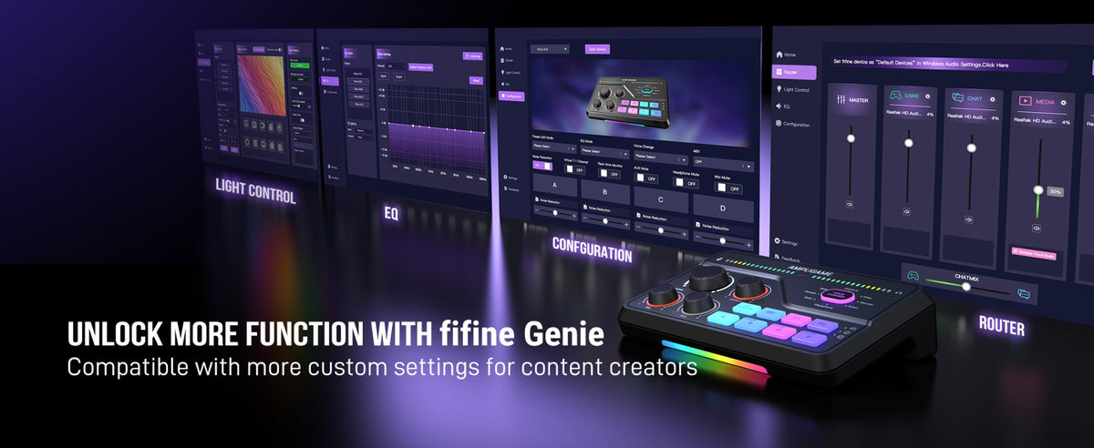FIFINE Mixer de jogos com RGB para chat de voz / streaming / podcast, Mixer de á