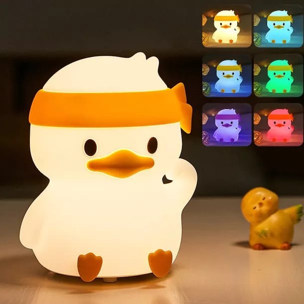 Mini Luminária Abajur Patinho Led colorido Silicone Touch Recarregável para Cria