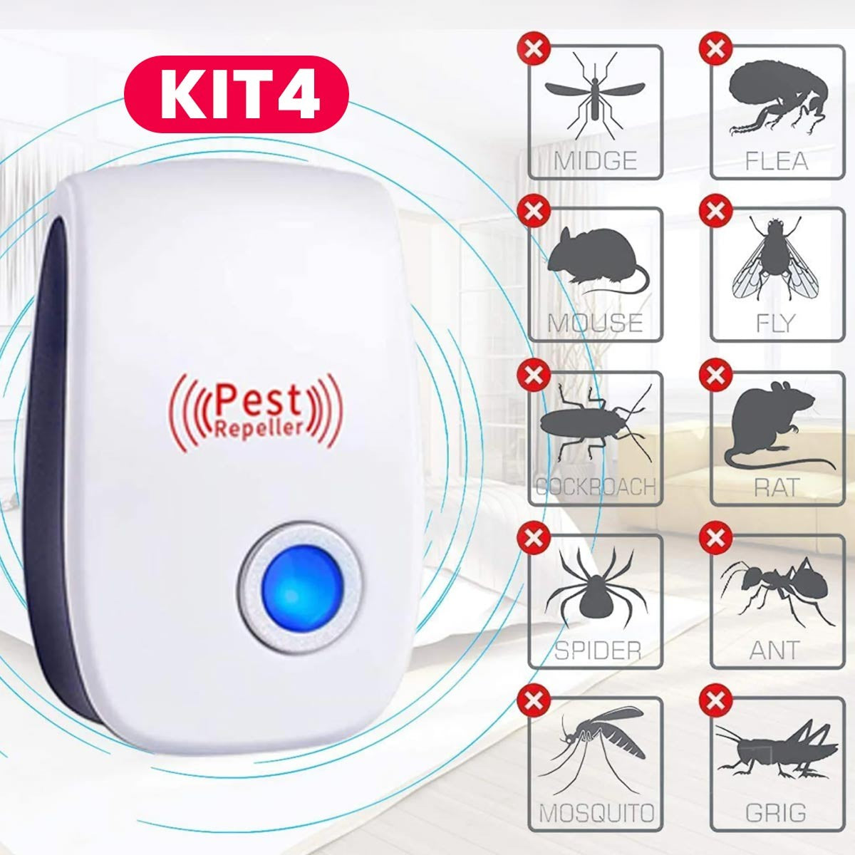 Kit Duplo Anti Pragas Ecológico Repelente Eletrico e Armadilha LED Proteção 24 H