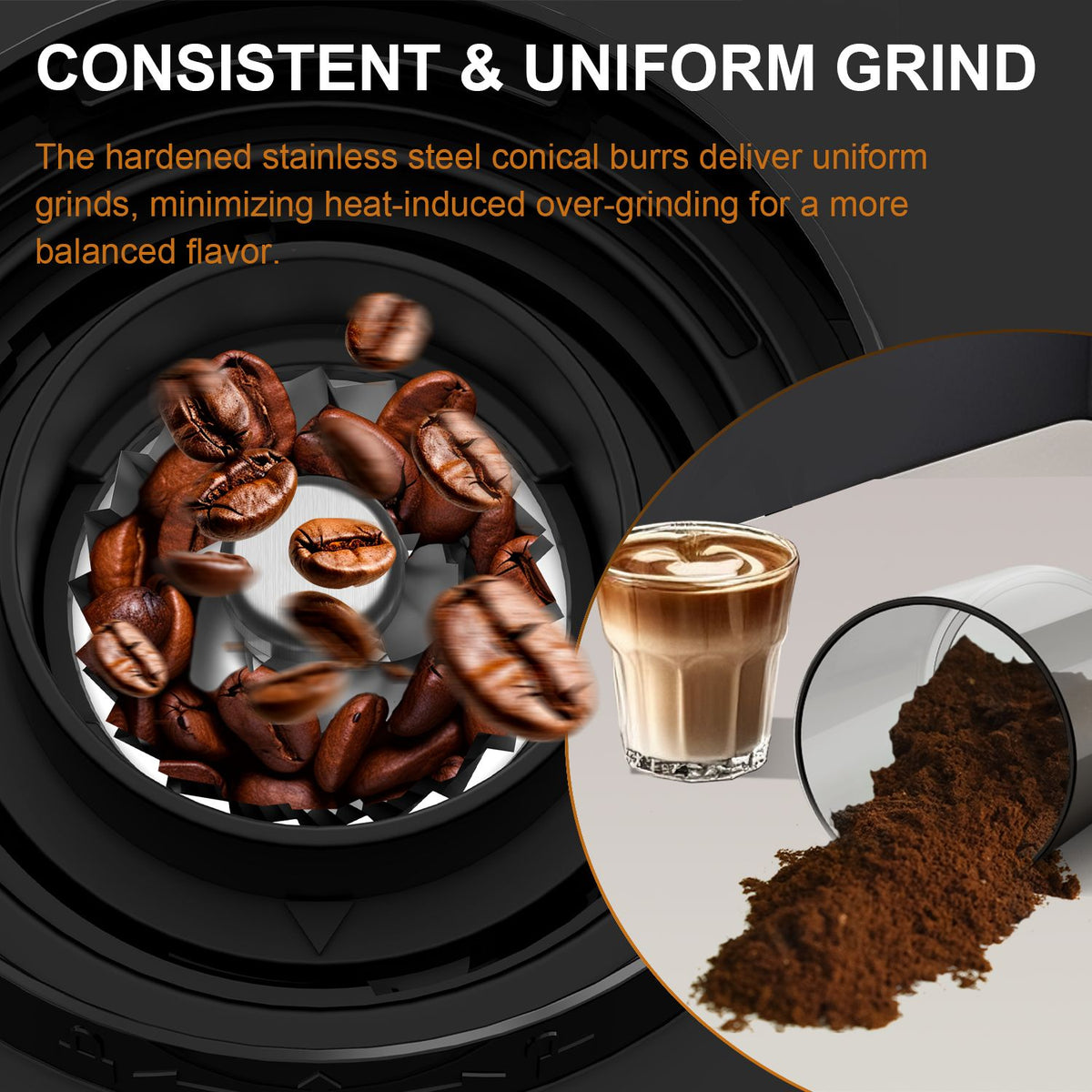 Moedor de grãos de café cônico elétrico com 25 configurações de moagem para café
