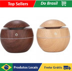 Mini Umidificador de Ar e Aromatizador de Ambientes Tipo Madeira Bola