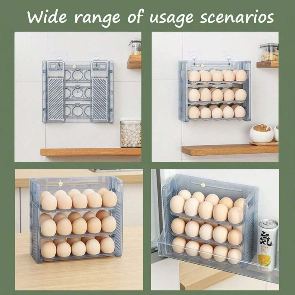 Rack de ovos para geladeira de 3 camadas com 30 pacotes Recipiente de armazename