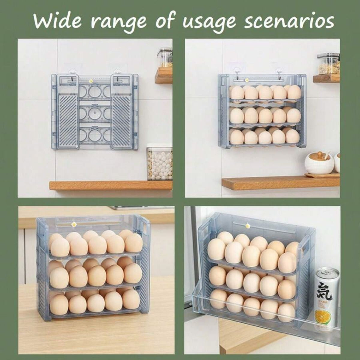 Rack de ovos para geladeira de 3 camadas com 30 pacotes Recipiente de armazename