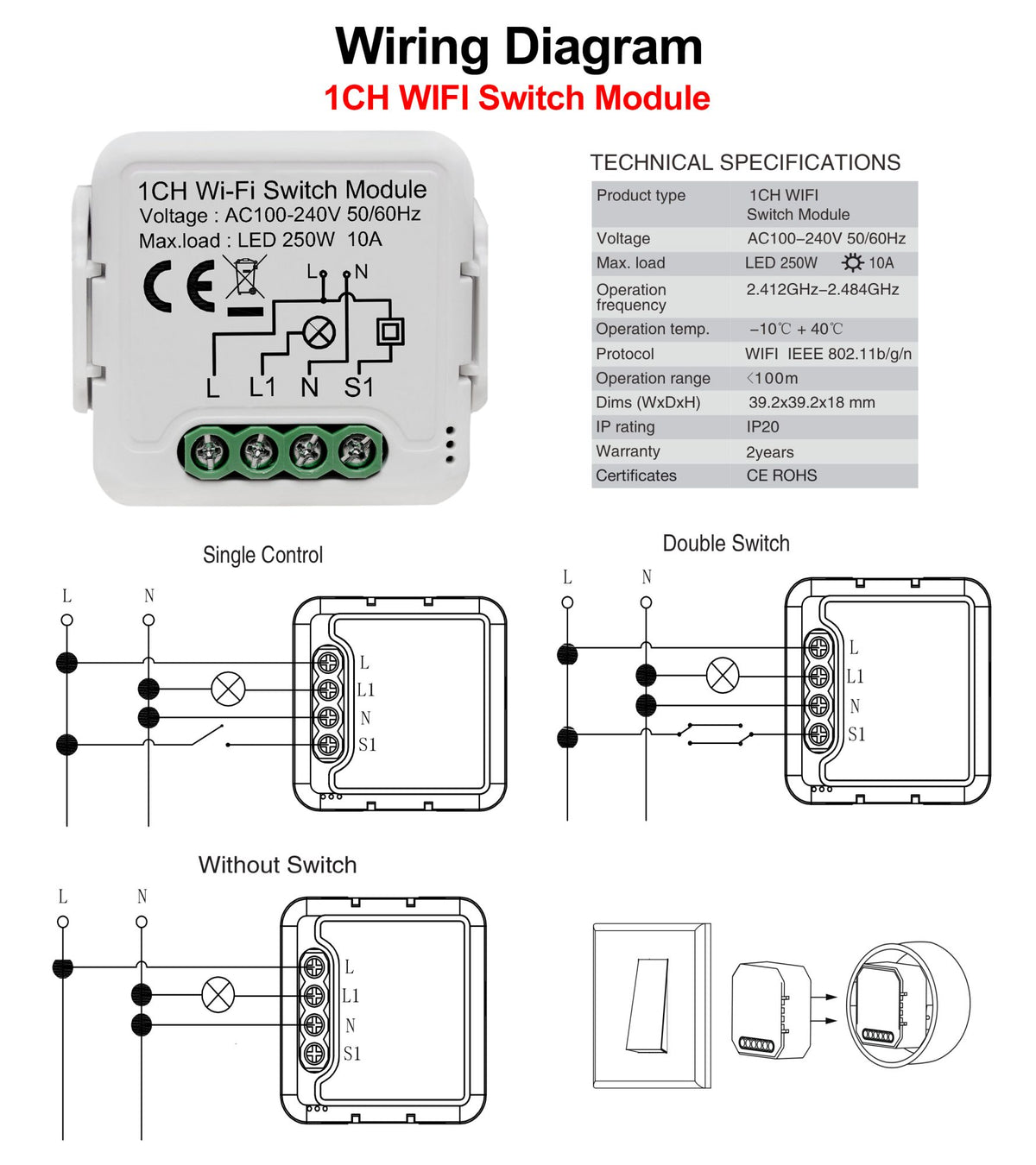 Módulo de interruptor inteligente tuya wifi suporta controle de 2 vias, controle