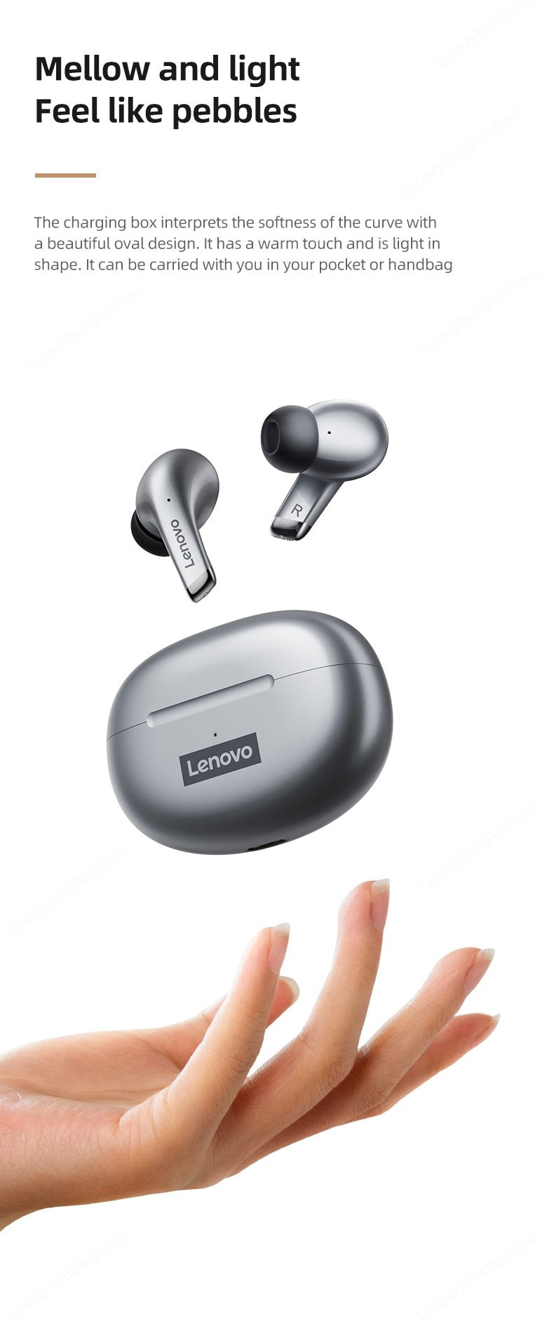 Lenovo-LP5 Fones De Ouvido Sem Fio Bluetooth, Fones De Música HiFi, Fones De Ouv