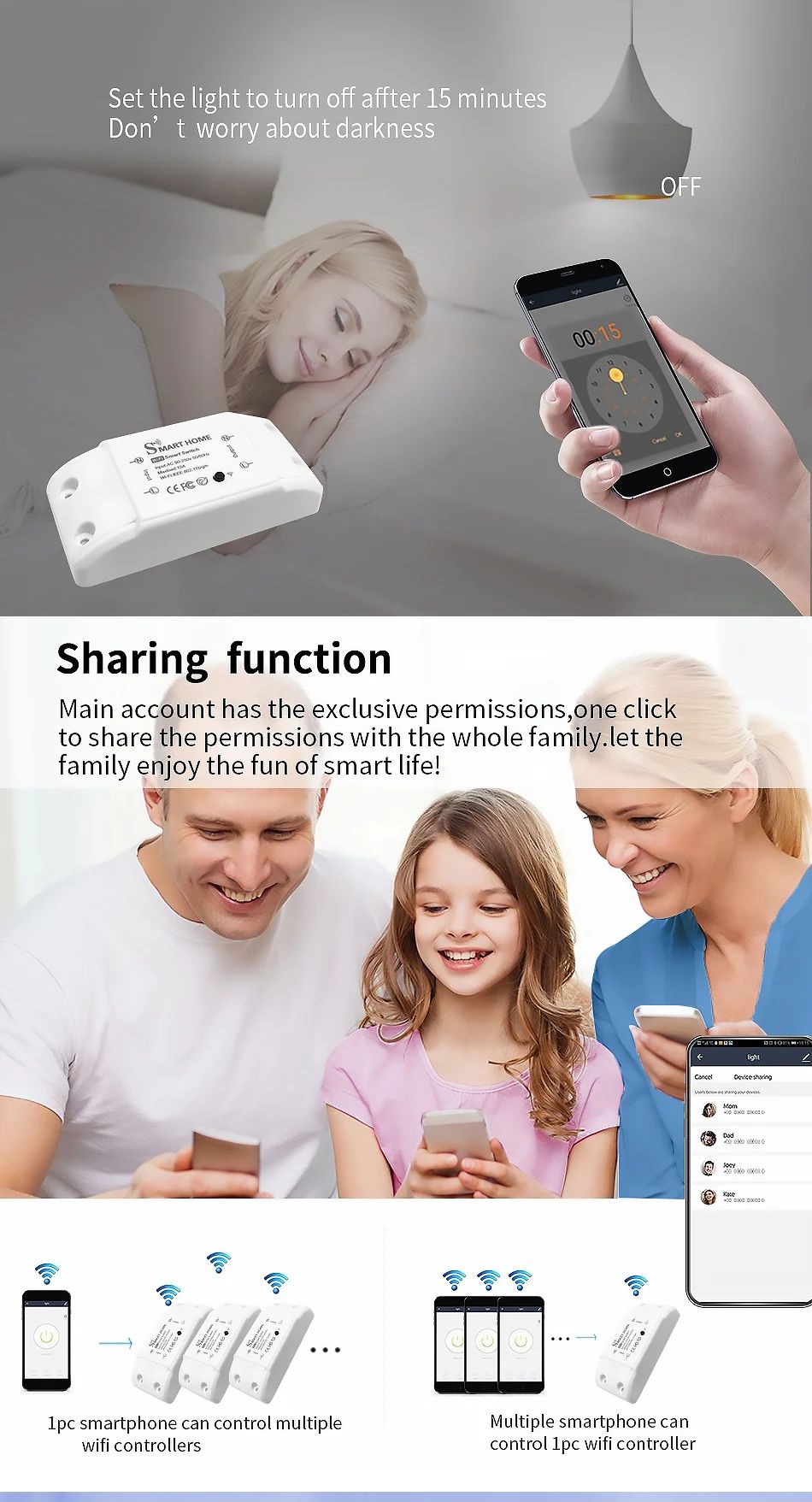 Casa inteligente wi fi interruptor remoto sem fio interruptor domótico módulo co
