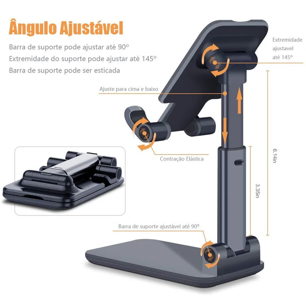 Suporte Dobrável Ajustável Universal para Celular e Tablet Preto e Branco para M