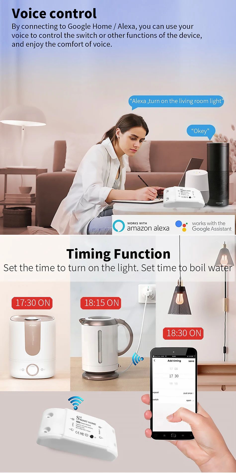 Casa inteligente wi fi interruptor remoto sem fio interruptor domótico módulo co