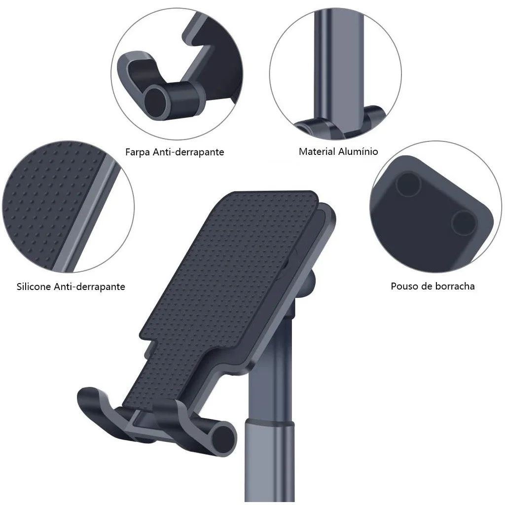 Suporte Dobrável Ajustável Universal para Celular e Tablet Preto e Branco para M