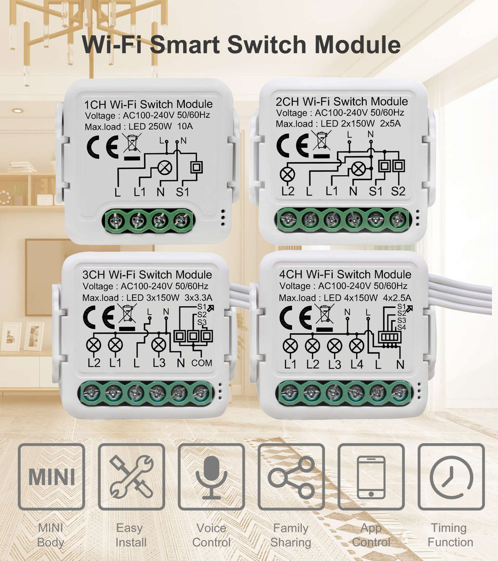Módulo de interruptor inteligente tuya wifi suporta controle de 2 vias, controle