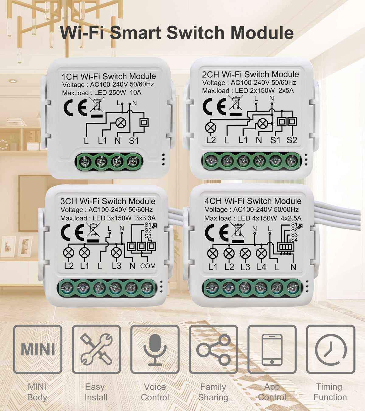 Módulo de interruptor inteligente tuya wifi suporta controle de 2 vias, controle