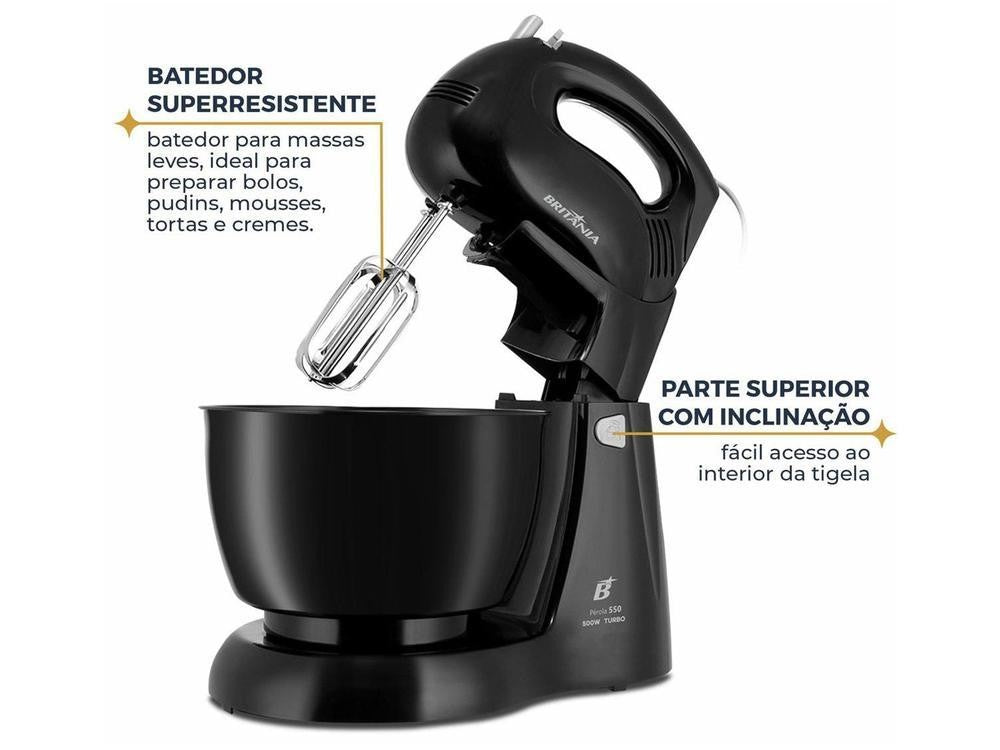 Batedeira Britânia Preta 500W 4 Velocidades 4,3L Pérola 550 - 220V