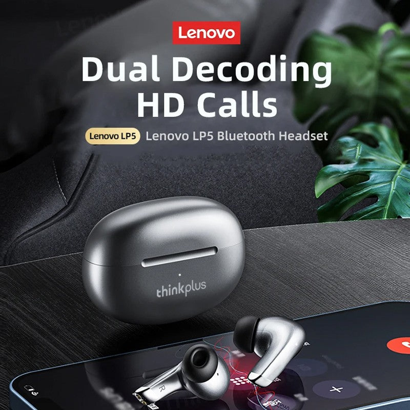 Lenovo-LP5 Fones De Ouvido Sem Fio Bluetooth, Fones De Música HiFi, Fones De Ouv