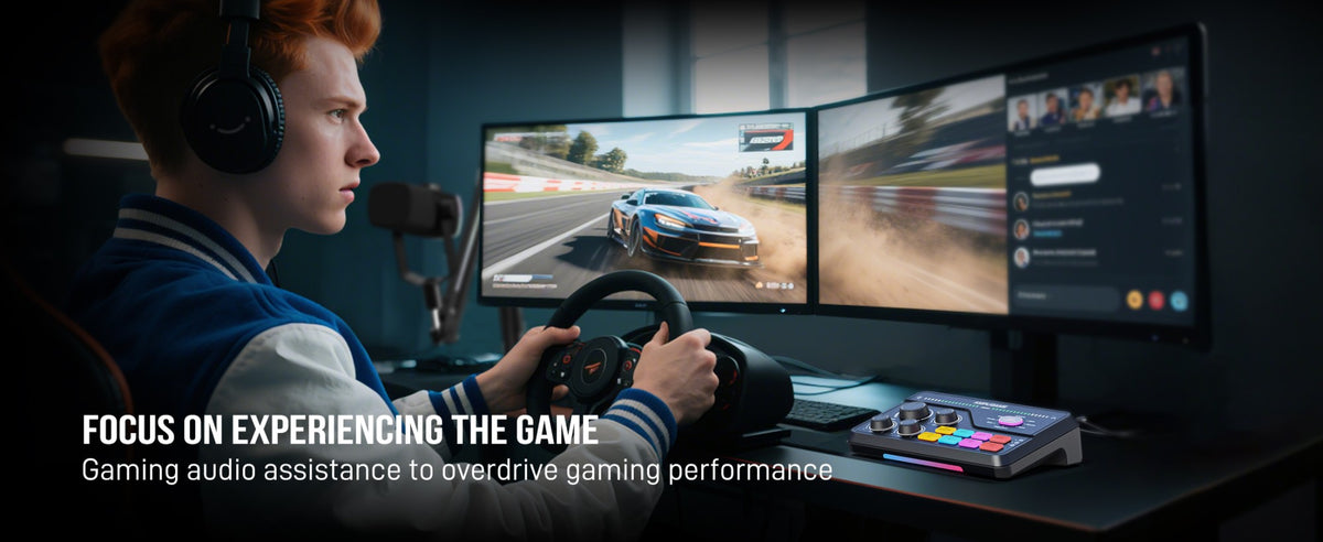 FIFINE Mixer de jogos com RGB para chat de voz / streaming / podcast, Mixer de á