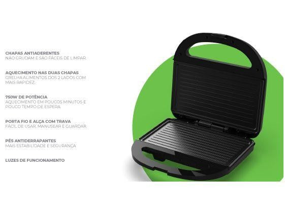 Sanduicheira Grill Cadence SanduGrill SAN230 750W Preta - 220V